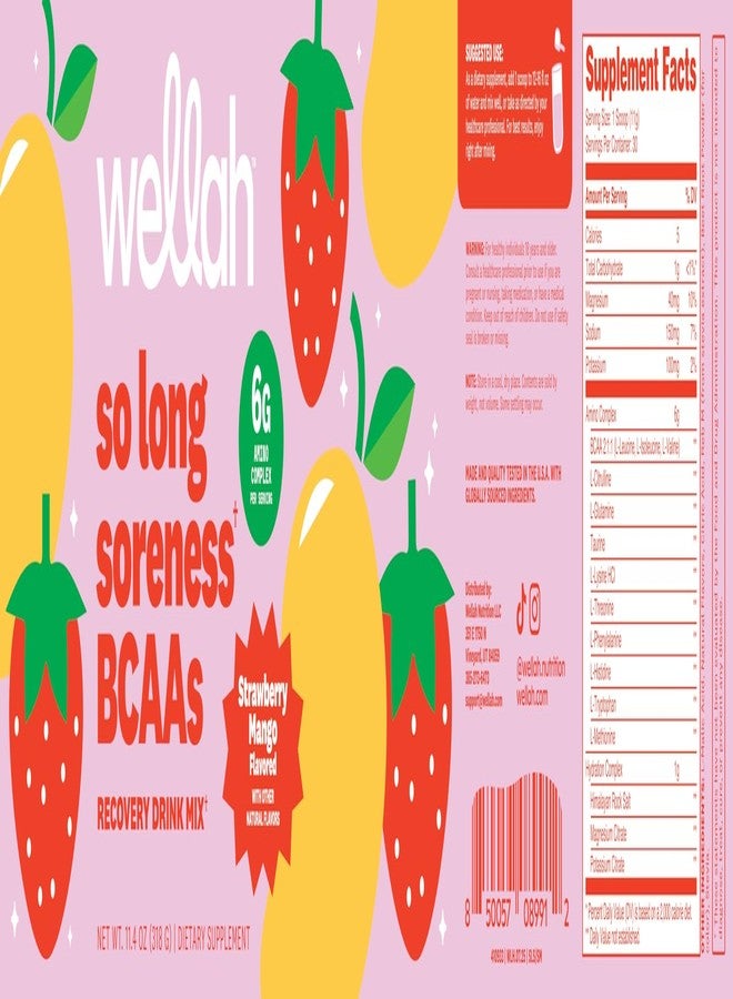 Wellah مسحوق ويلا سو لونغ سورننس بي سي إيه إيه (بنكهة الفراولة والمانجو) 30 حصة - مع مركب ترطيب - Image 5